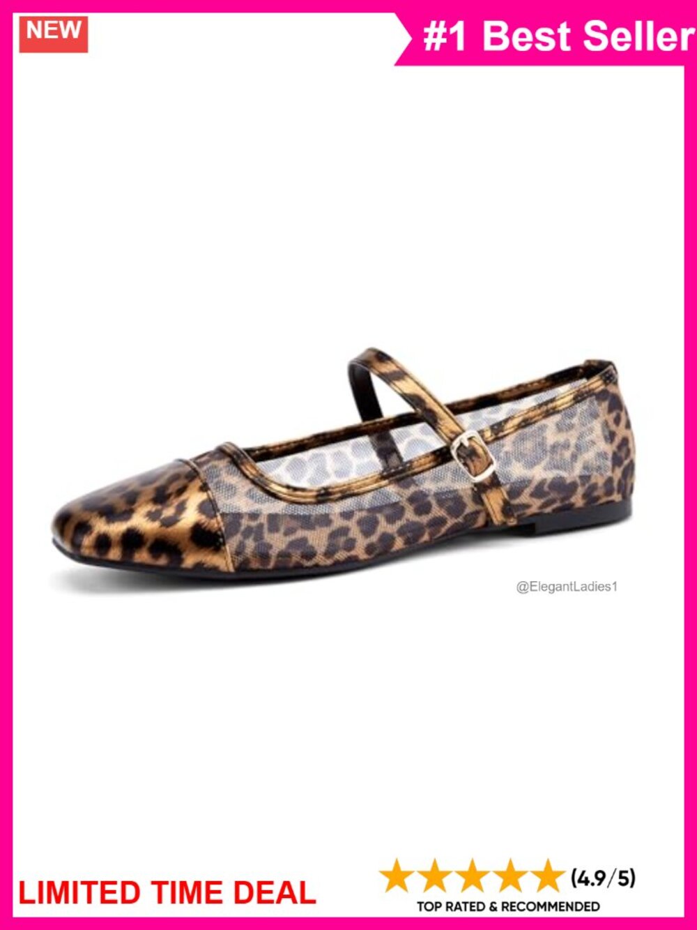 Women's Mesh Buckle Strap Square Toe Flats Slip-On Shoes